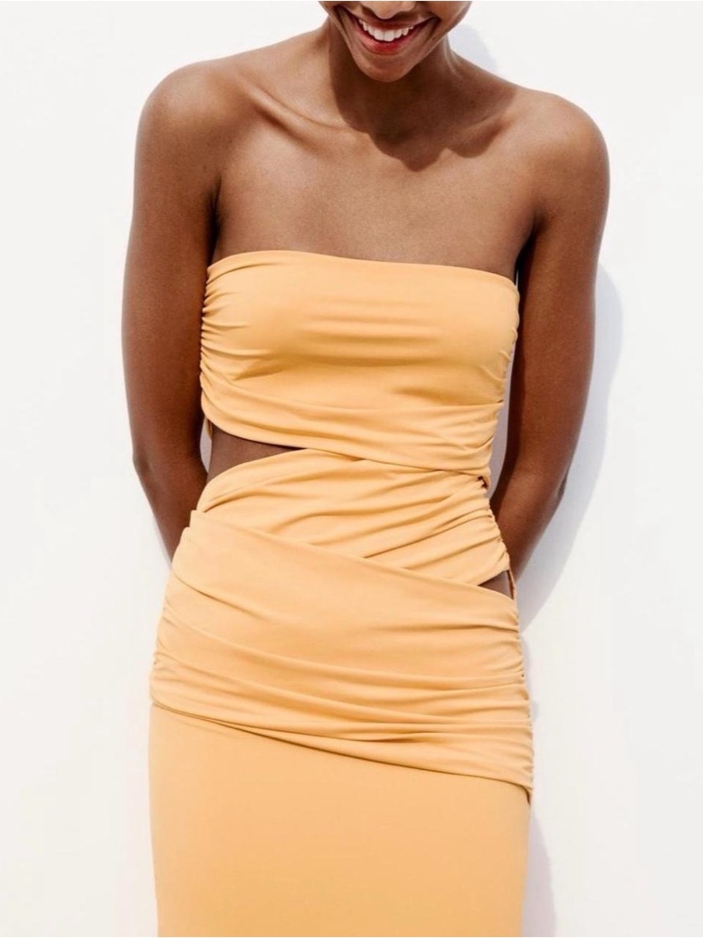 Zara Strapless Cutout Maxi Dress in Mustard - Picture 2 of 3